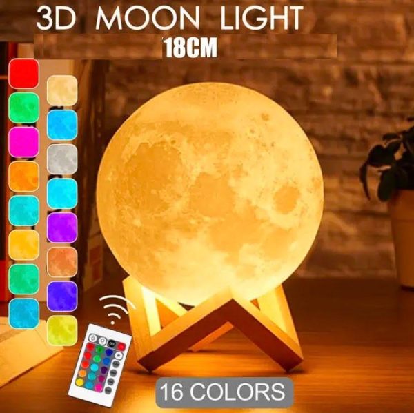 Rechargeable 3D Moon Lamp With Remote